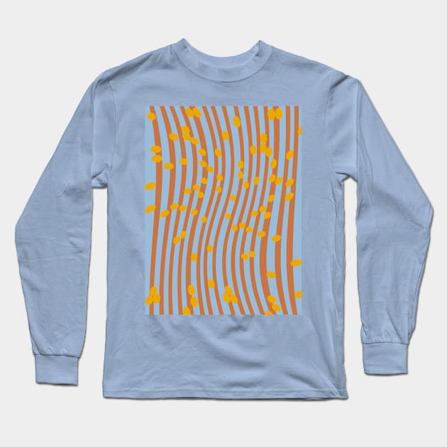 Wavy Stripes, Dots - Blue Long Sleeve T-Shirt by MitaDreamDesign